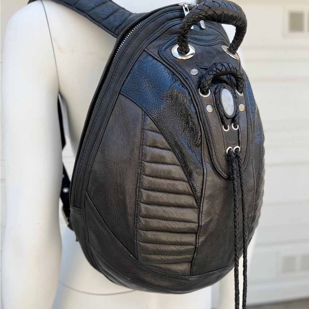 Ahni Radvanyi Black Leather Backpack